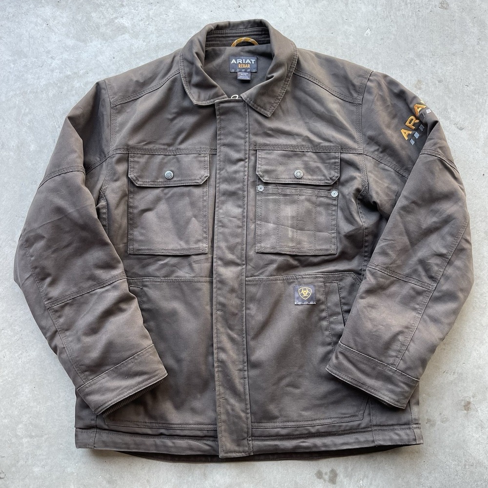 Ariat Work Jacket Mens Medium Brown Rebar Dura Canvas Quilted Sherpa Lined Zip